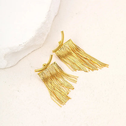 Gold Bling Tassel Statement Earrings – Elegant Long Drop Design for Women