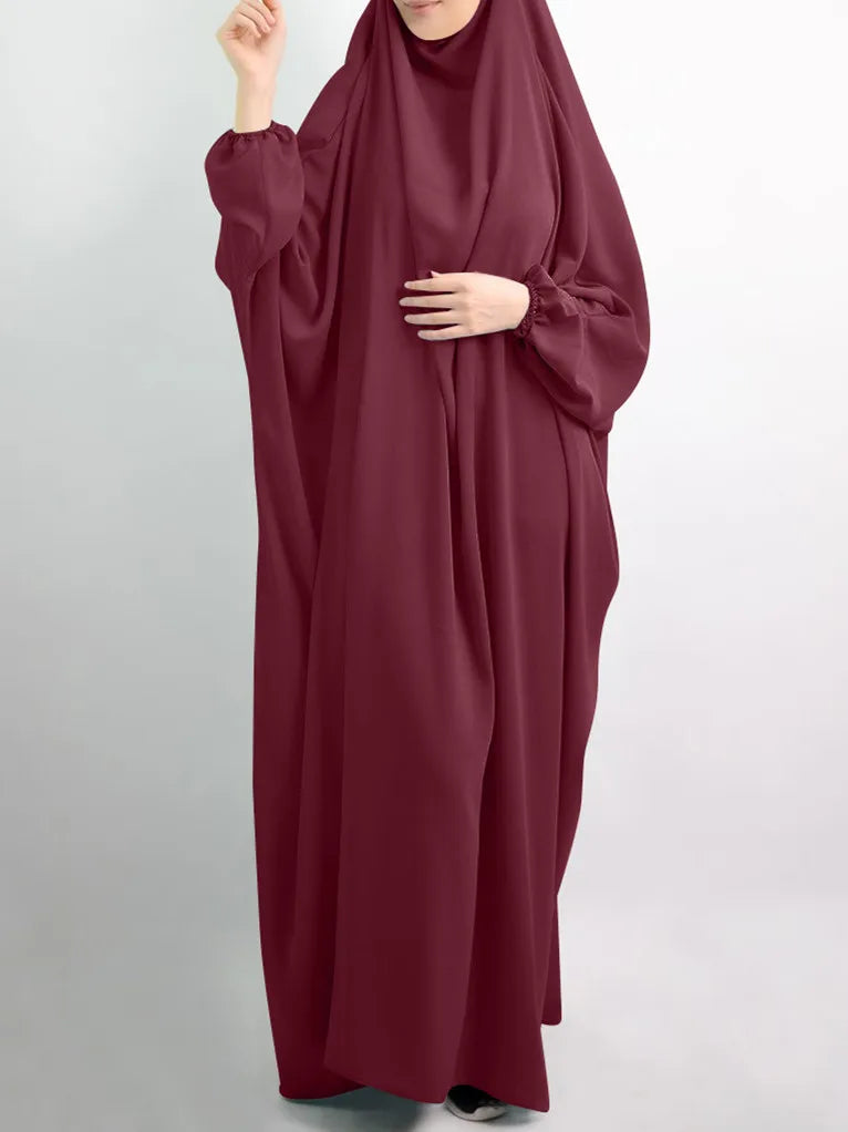 Abaya de prière à capuche pour femmes Elariah avec khimar long hijab | Vêtement de prière islamique modeste | Tissu Nida coupe ample