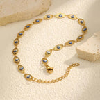 Bracelet de cheville œil protecteur doré pour femme – Bracelet de cheville ajustable, étanche, en acier inoxydable plaqué or, bijou de pied pour l'été à la plage