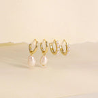 Lot de 2 paires de créoles pendantes vintage en perles – Créoles en acier inoxydable plaqué or 18 carats pour femme