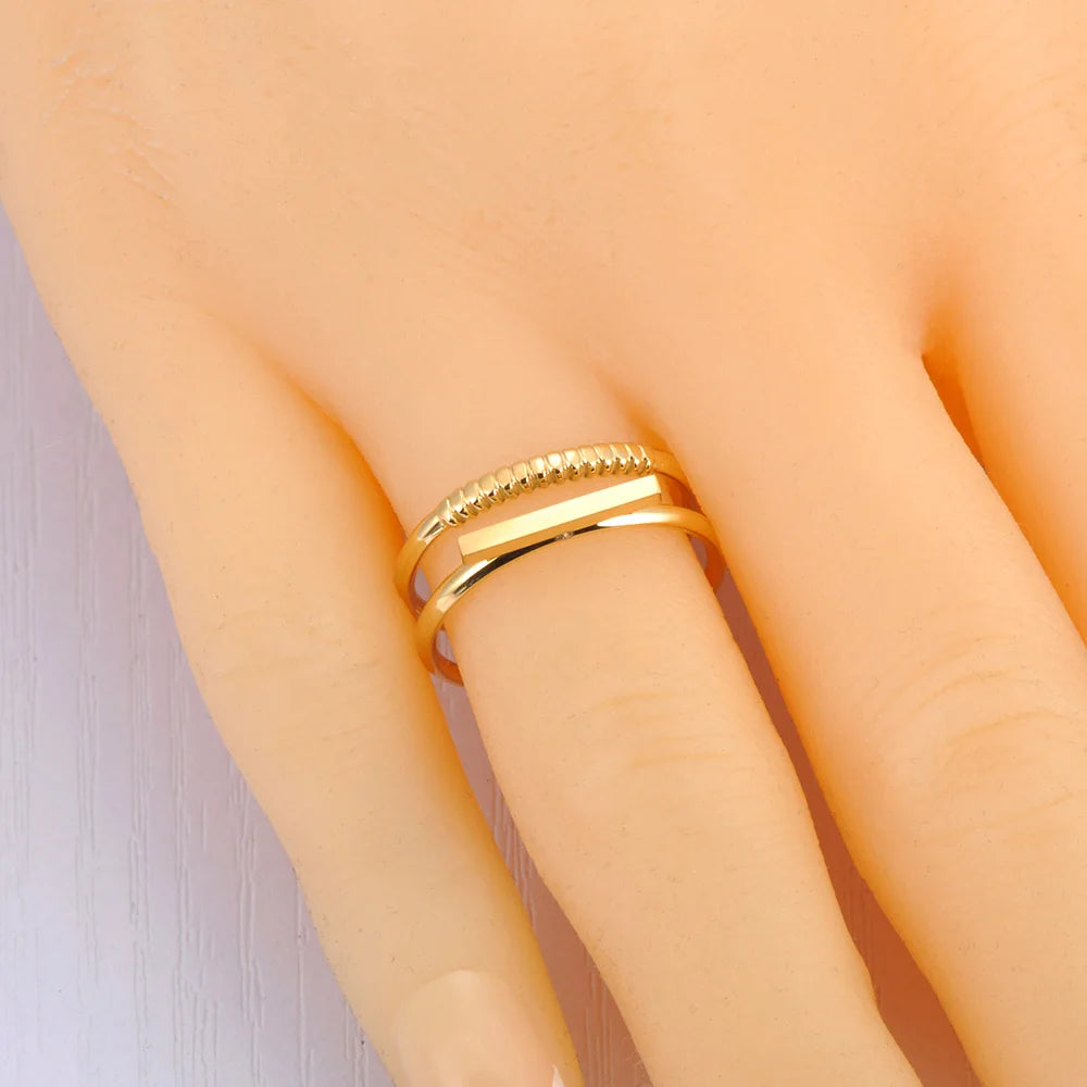 Bague JeeMango en acier inoxydable à double cercle pour femme – Plaqué or 18 carats, étanche, bijou tendance