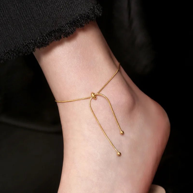 Bracelet de cheville ajustable en acier inoxydable doré, maille cubaine, pour femme – Bracelet de cheville tendance pour la plage
