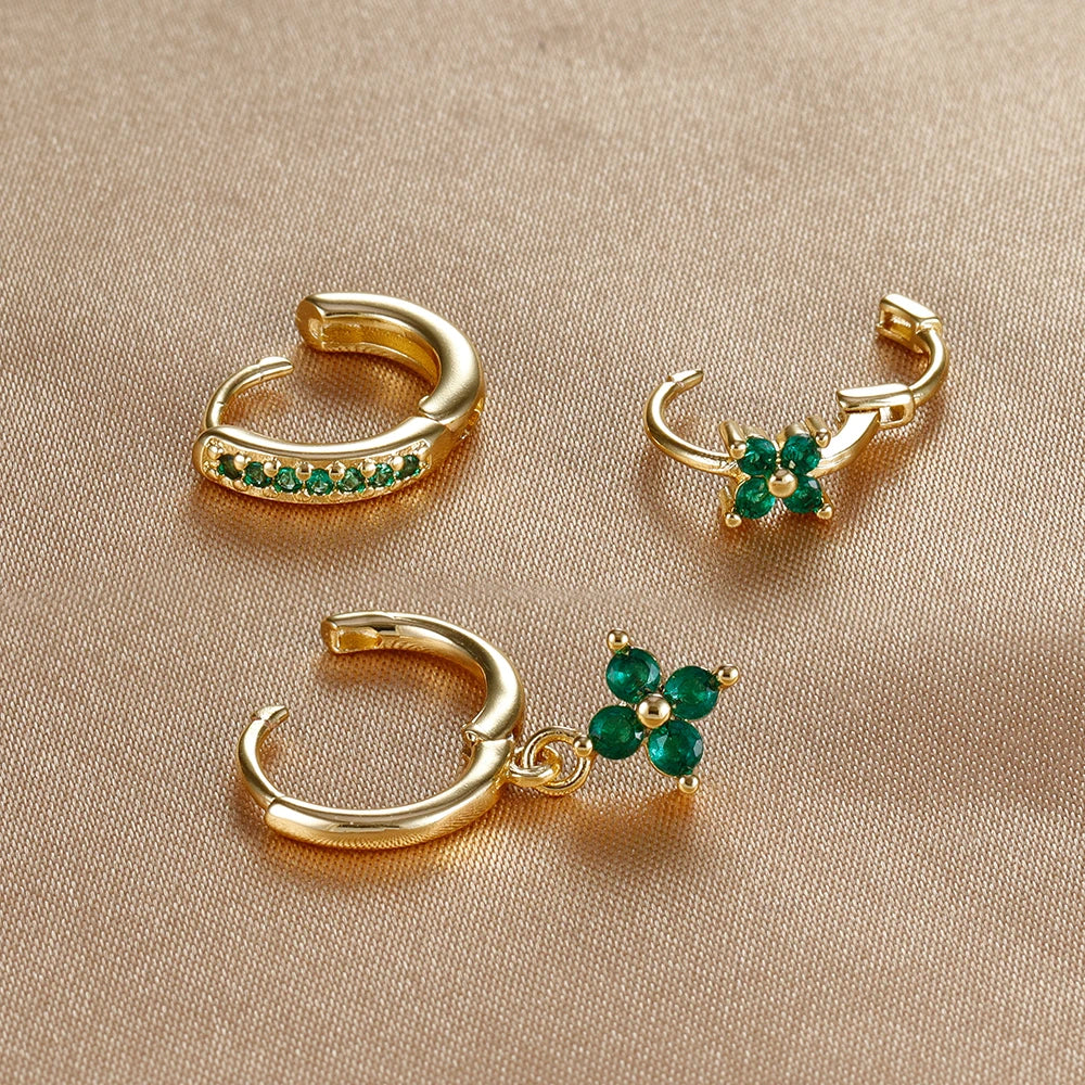 Ensemble de 3 boucles d'oreilles pendantes en acier inoxydable avec zircon cubique – Boucles d'oreilles florales hypoallergéniques pour femmes
