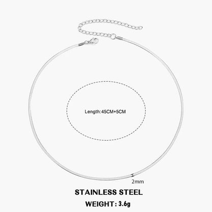 Classic Flat Snake Chain Choker Necklace – Stainless Steel Herringbone Design in Gold & Silver