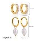 Lot de 2 paires de créoles pendantes vintage en perles – Créoles en acier inoxydable plaqué or 18 carats pour femme