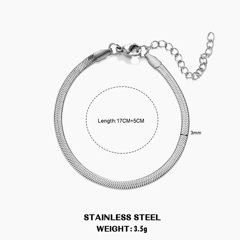 Classic Flat Snake Chain Choker Necklace – Stainless Steel Herringbone Design in Gold & Silver