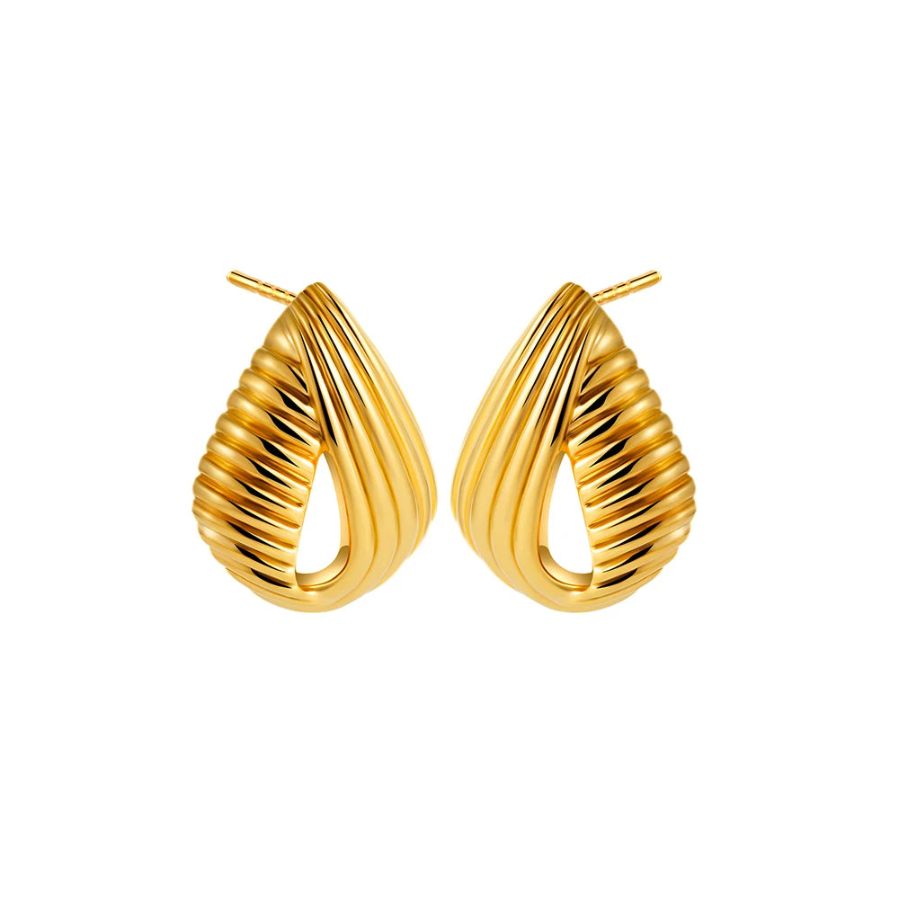 Boucles d'oreilles pendantes à nœuds multicouches en acier inoxydable plaqué or 18 carats pour femmes – Boucles d'oreilles rondes texturées et tendance