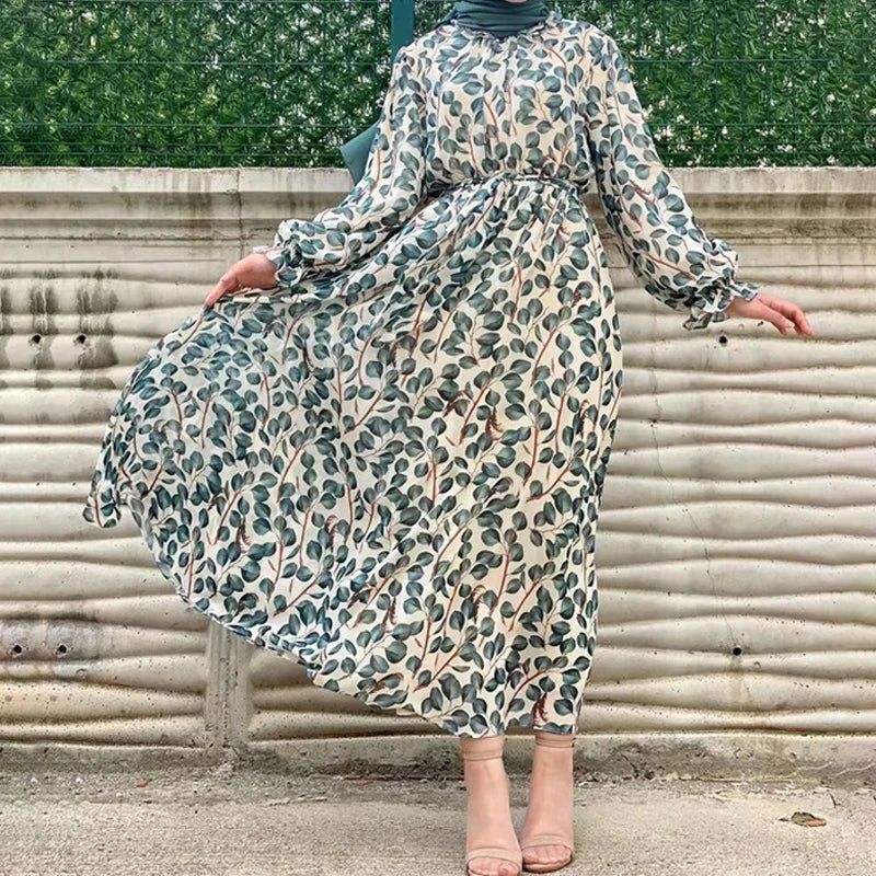 Elariah Luxury Chiffon Abaya Dress – Elegant Floral Modest Maxi Dress for Women (Summer Ramadan Occasion Wear)