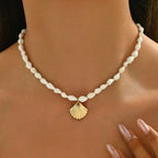 Collar bohemio de conchas de playa: gargantilla con colgante de concha y estrella de mar para mujer