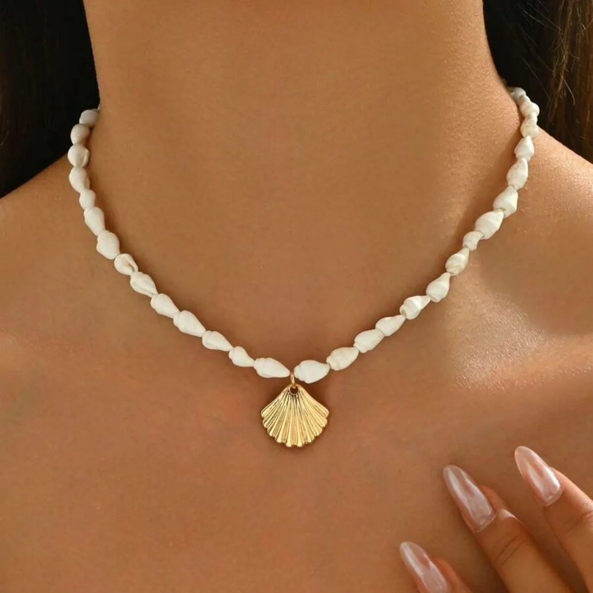 Collier coquillage bohème pour femme – Pendentif coquillage et étoile de mer