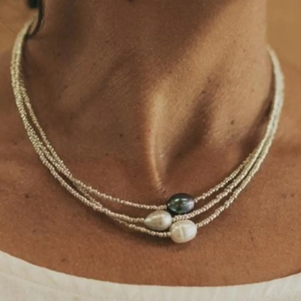 Collier de perles d'eau douce artistique et rétro – Pendentif bohème fait main