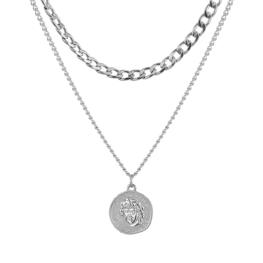Collier à chaîne épaisse en acier inoxydable – Bijou ras-du-cou punk unisexe pour femmes et hommes