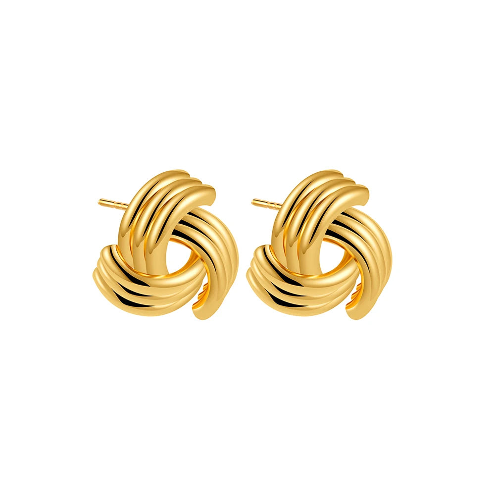 Boucles d'oreilles pendantes à nœuds multicouches en acier inoxydable plaqué or 18 carats pour femmes – Boucles d'oreilles rondes texturées et tendance