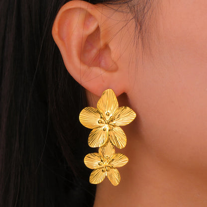 Unift Vintage Flower Stud Earrings for Women – Bohemian 14K Gold-Plated Stainless Steel Statement Jewelry