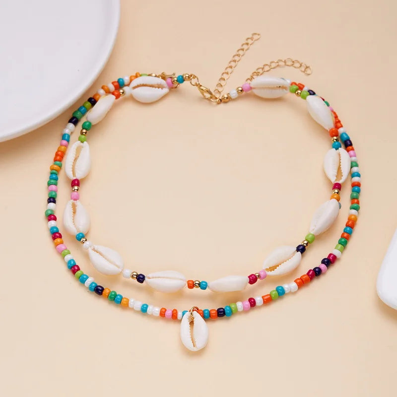 Collier coquillage bohème pour femme – Pendentif coquillage et étoile de mer
