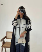 Elariah Retro Printed Pleated Abaya Coat – Belted Chiffon Maxi Modest Windbreaker Jacket for Women (One Size)