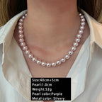 Collier de perles de culture rose et violettes – Élégant collier ras-de-cou plaqué or pour femme