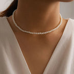 Collier ras du cou classique en perles d'imitation pour femme – Élégant collier de perles pour mariée et mariage