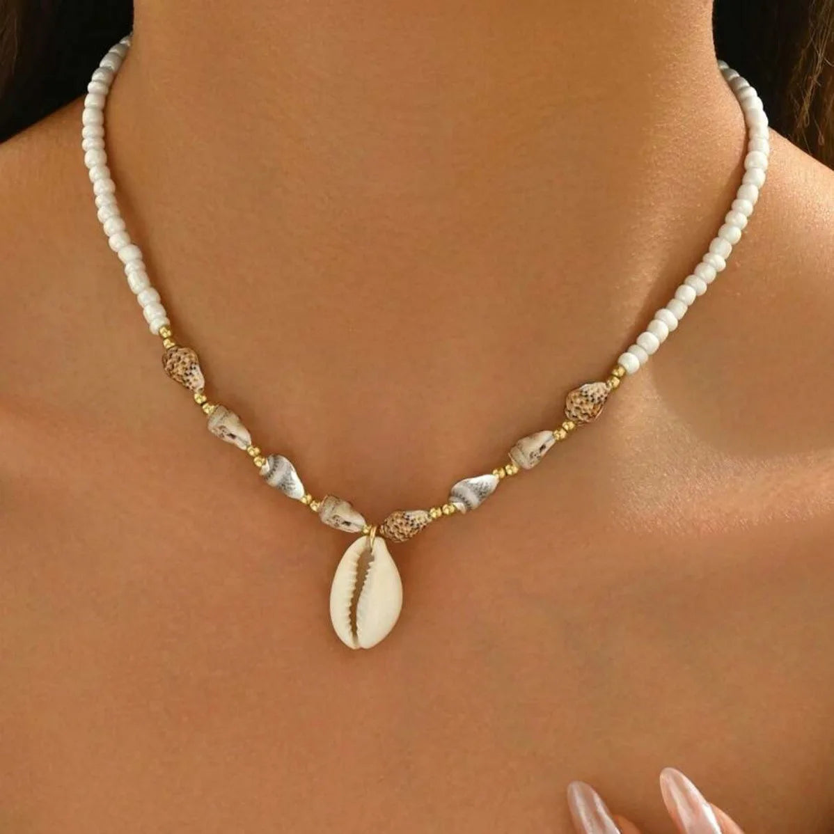 Collier coquillage bohème pour femme – Pendentif coquillage et étoile de mer