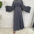 Elegant Modest Maxi Dress with Waist Tie – Long Sleeve Woven Abaya Style Dress for Women (All Season)