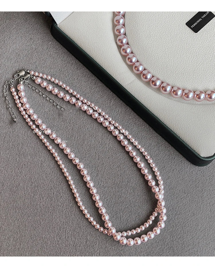 Collier de perles de culture rose et violettes – Élégant collier ras-de-cou plaqué or pour femme