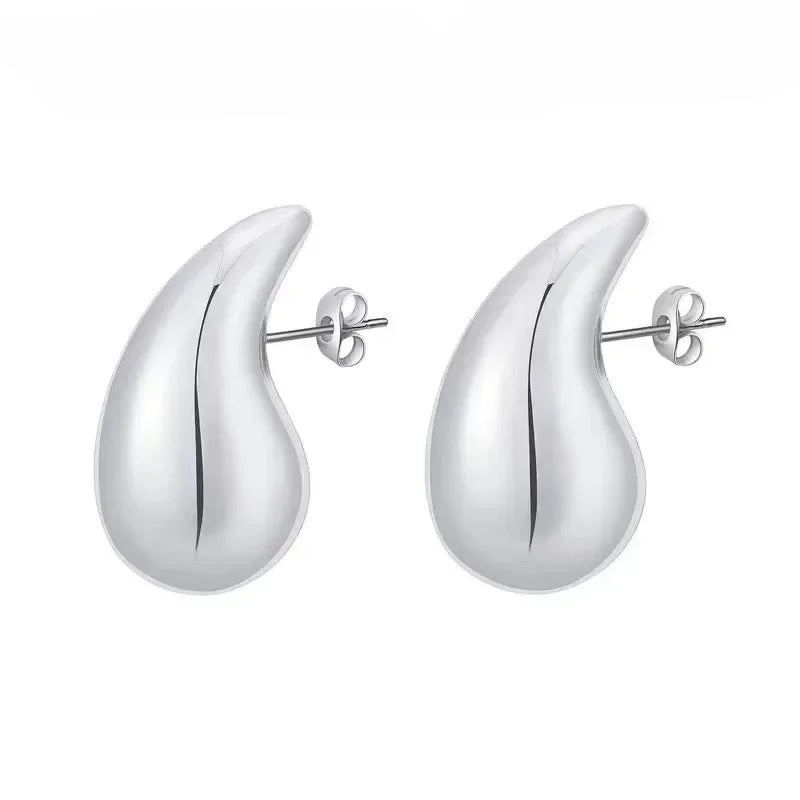 Vintage Chunky Dome Teardrop Earrings – 925 Sterling Silver with 18K Gold Plating