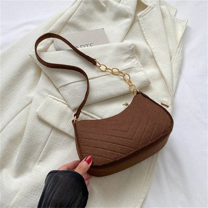 Bolso retro para mujer, tipo axila, de fieltro, de color liso, para hombro, informal, tipo bola de masa, sencillo, a la moda
