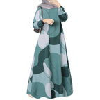 Elariah Women's Printed Maxi Kaftan Dress – Loose Fit Long Sleeve O-Neck Modest A-Line Abaya