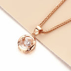 Collier avec pendentif rond en cristal et or rose 14 carats – Chaîne de clavicule classique en zircon pour femme
