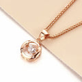 Collier avec pendentif rond en cristal et or rose 14 carats – Chaîne de clavicule classique en zircon pour femme