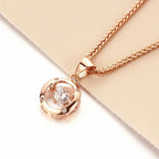 Collier avec pendentif rond en cristal et or rose 14 carats – Chaîne de clavicule classique en zircon pour femme