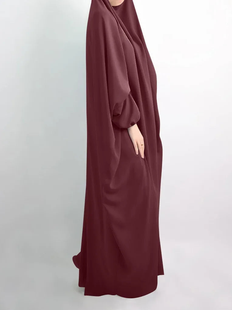 Abaya de prière à capuche pour femmes Elariah avec khimar long hijab | Vêtement de prière islamique modeste | Tissu Nida coupe ample