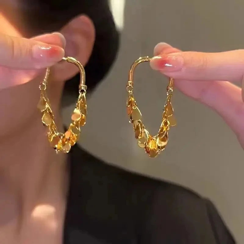Boucles d'oreilles longues à pampilles de luxe exagérées – Bijoux tendance à chaîne géométrique en or