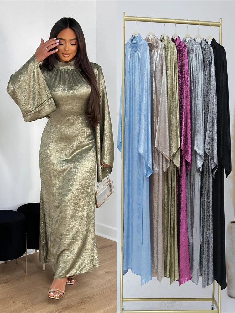Elariah Luxury Satin Abaya Dress for Women – Modest Islamic Kaftan with Waist Sash, Long Sleeve Maxi Dress