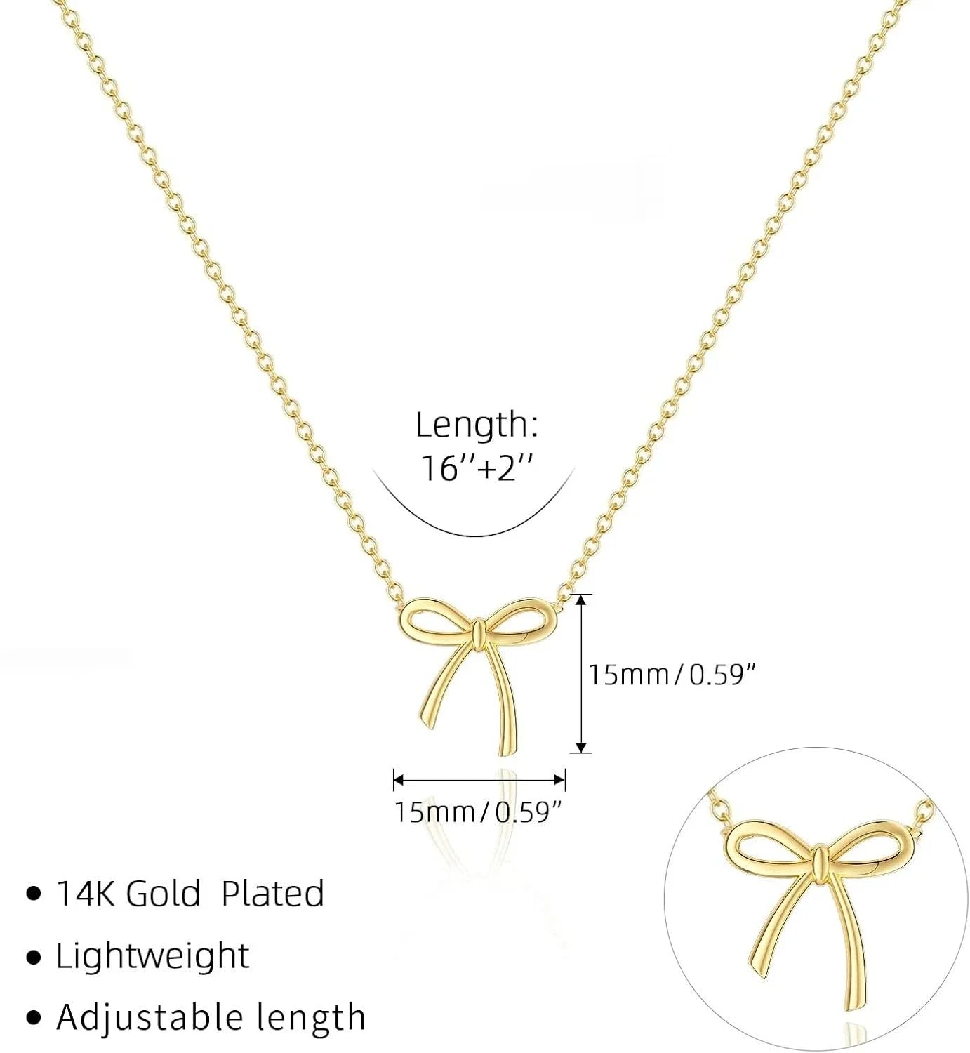 Collar con colgante de lazo delicado: gargantilla chapada en oro y plata para mujer