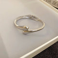 Gold Plated Zircon Round Open Cuff Bracelet for Women – Statement Rhinestone Bangle, Adjustable Party & Wedding Jewelry