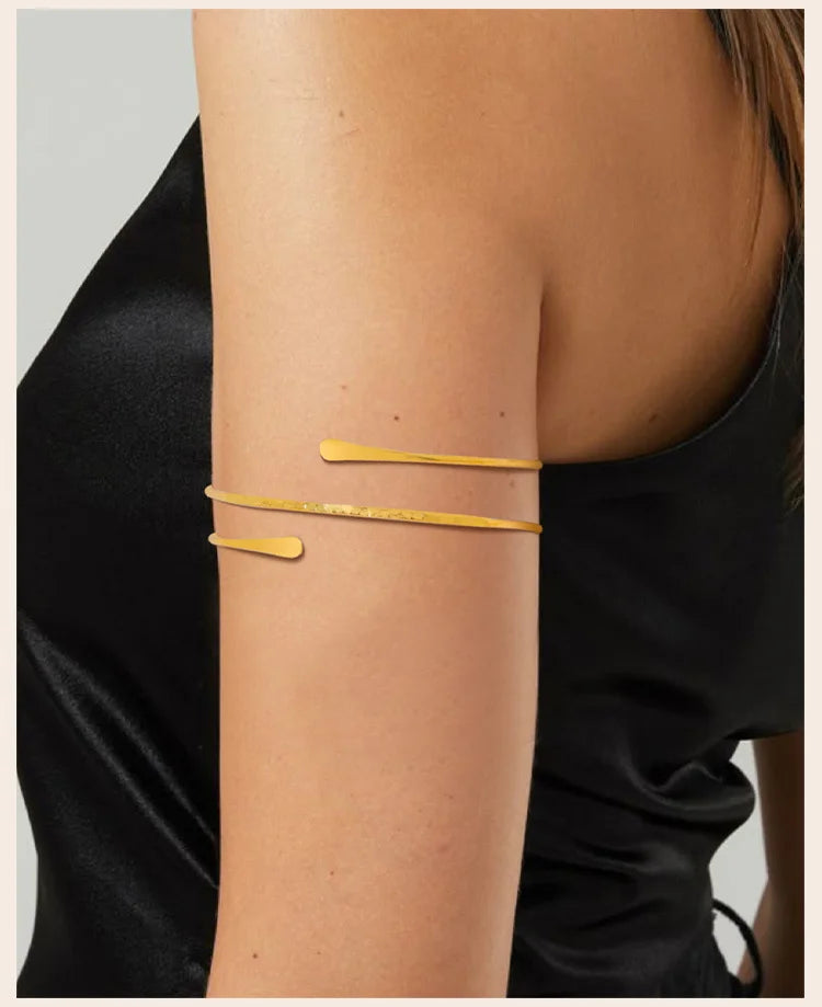 Minimalist Gold Plated Upper Arm Cuff Bracelet – Trendy Statement Armband Jewelry for Women