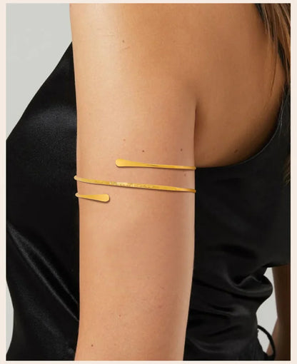 Minimalist Gold Plated Upper Arm Cuff Bracelet – Trendy Statement Armband Jewelry for Women
