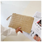 Elariah Woven Straw Wristlet Clutch Bag – Bohemian Summer Beach Handbag with Zipper (White, Khaki, Beige)