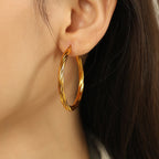 Pendientes de aro redondos trenzados clásicos: acero inoxidable, estilo vintage, dorados y plateados.