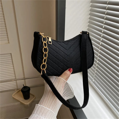 Bolso retro para mujer, tipo axila, de fieltro, de color liso, para hombro, informal, tipo bola de masa, sencillo, a la moda