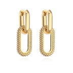 Pendientes de aro retro de doble bucle con diseño geométrico dorado y plateado.