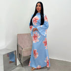 Elariah Arabesque Floral Bell Sleeve Abaya Dress – Elegant Modest Maxi Kaftan for Eid, Ramadan & Occasion Wear