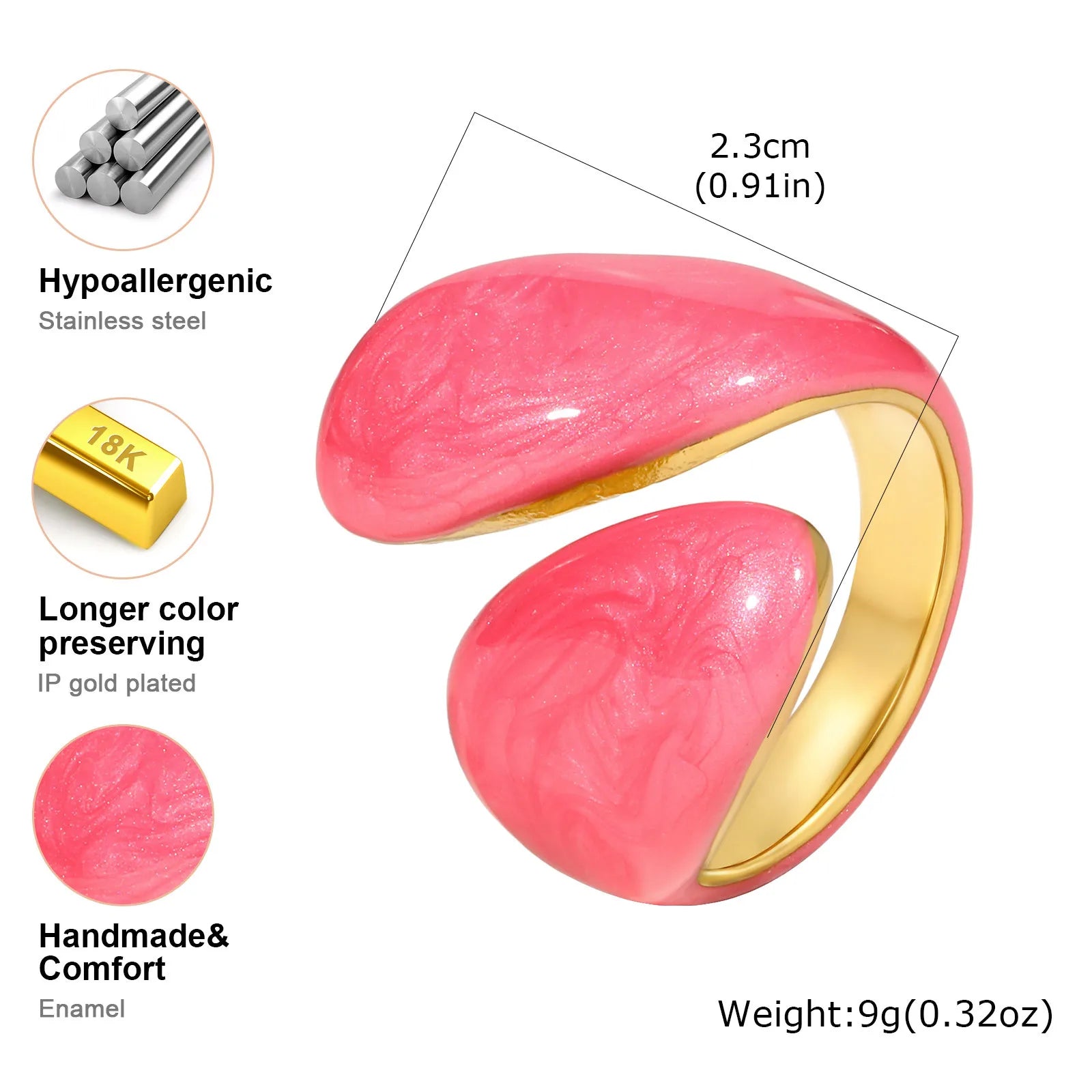 Bague torsadée épaisse en émail pour femme – Bague croisée ouverte en acier inoxydable plaqué or, anneau empilable étanche (bleu/vert/rose)