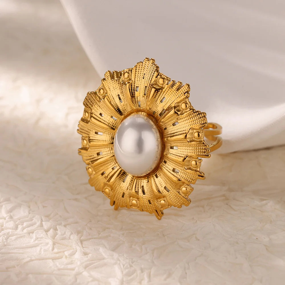 Luxury Gold-Plated Heart Ring with Colorful Zircon Stones – Adjustable Stainless Steel Cocktail Ring for Women