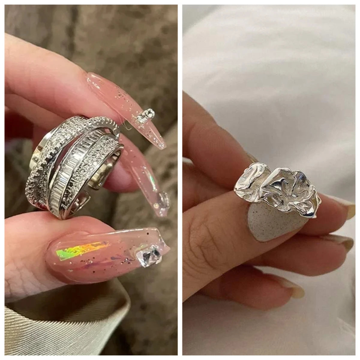 Bague plissée irrégulière, ouverte et ajustable – Bague tendance style punk Y2K pour femmes et hommes, bijou de soirée à la mode
