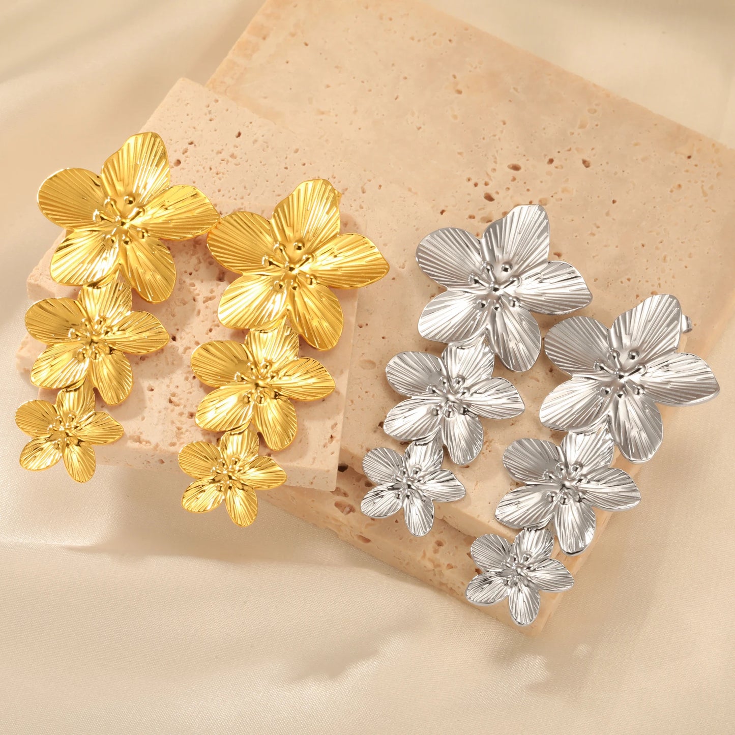 Unift Vintage Flower Stud Earrings for Women – Bohemian 14K Gold-Plated Stainless Steel Statement Jewelry