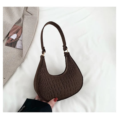 Bolso retro para mujer, tipo axila, de fieltro, de color liso, para hombro, informal, tipo bola de masa, sencillo, a la moda