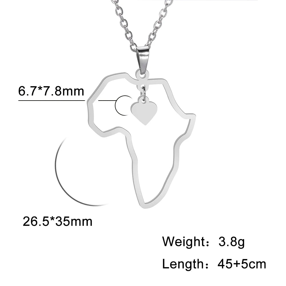 Collier pendentif tendance carte d'Afrique pour femme – Collier géométrique en acier inoxydable, coloris or, or rose ou acier.
