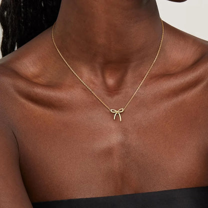 Dainty Bow Pendant Necklace – Gold & Silver Plated Choker Chain for Women